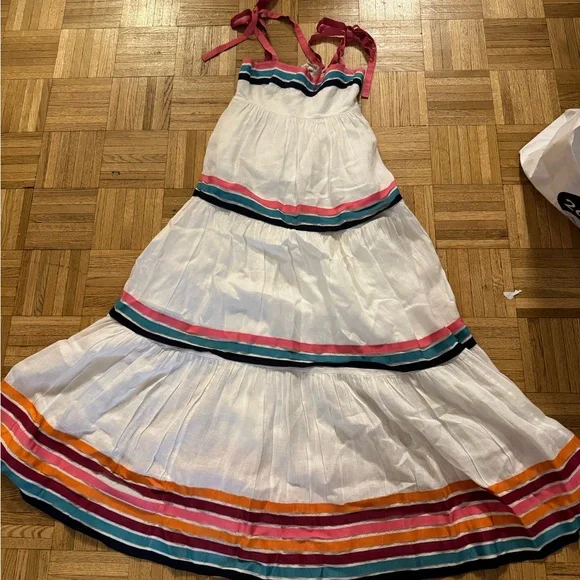 White Maxi Dress with Colorful Stripes - Picture 2 of 3